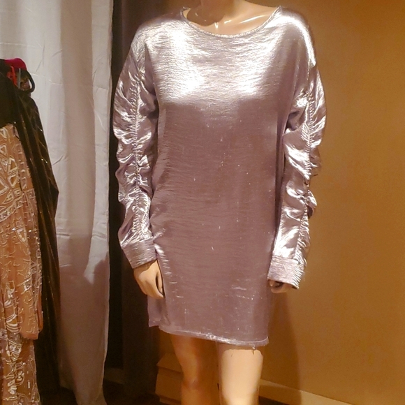 Missguided Dresses & Skirts - Missguided Silver Ruched Shirt Dress